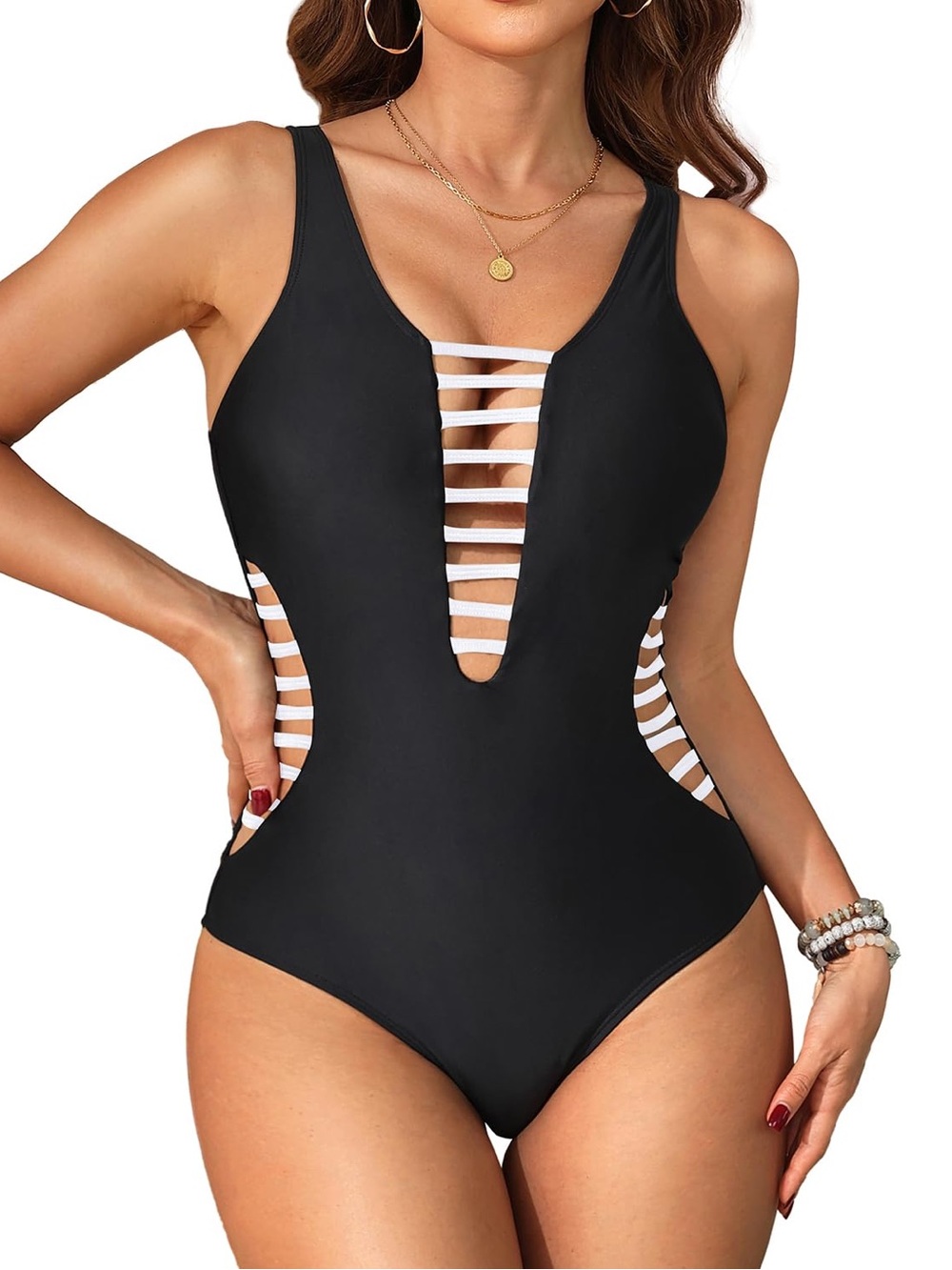 Aqua Eve Sexy Black Strappy Cutout One-Piece Swimsuit - Women Swim